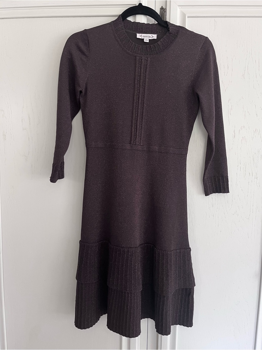 Nanette Lepore Brown Knit Asymmetrical Tiered Sweater Dress